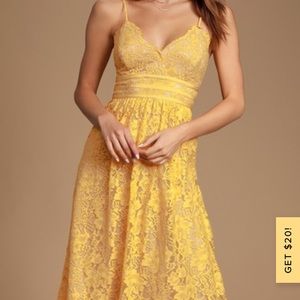 Lulu’s Yellow Lace Midi Dress